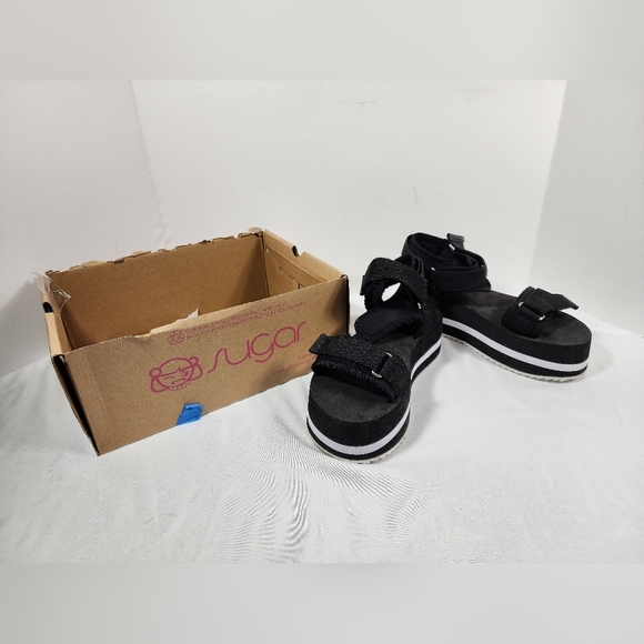 Sugar Women's Sandal Shoes JSF976 7.5 US 38 UK Hook And Loop Black NOB - Picture 1 of 11